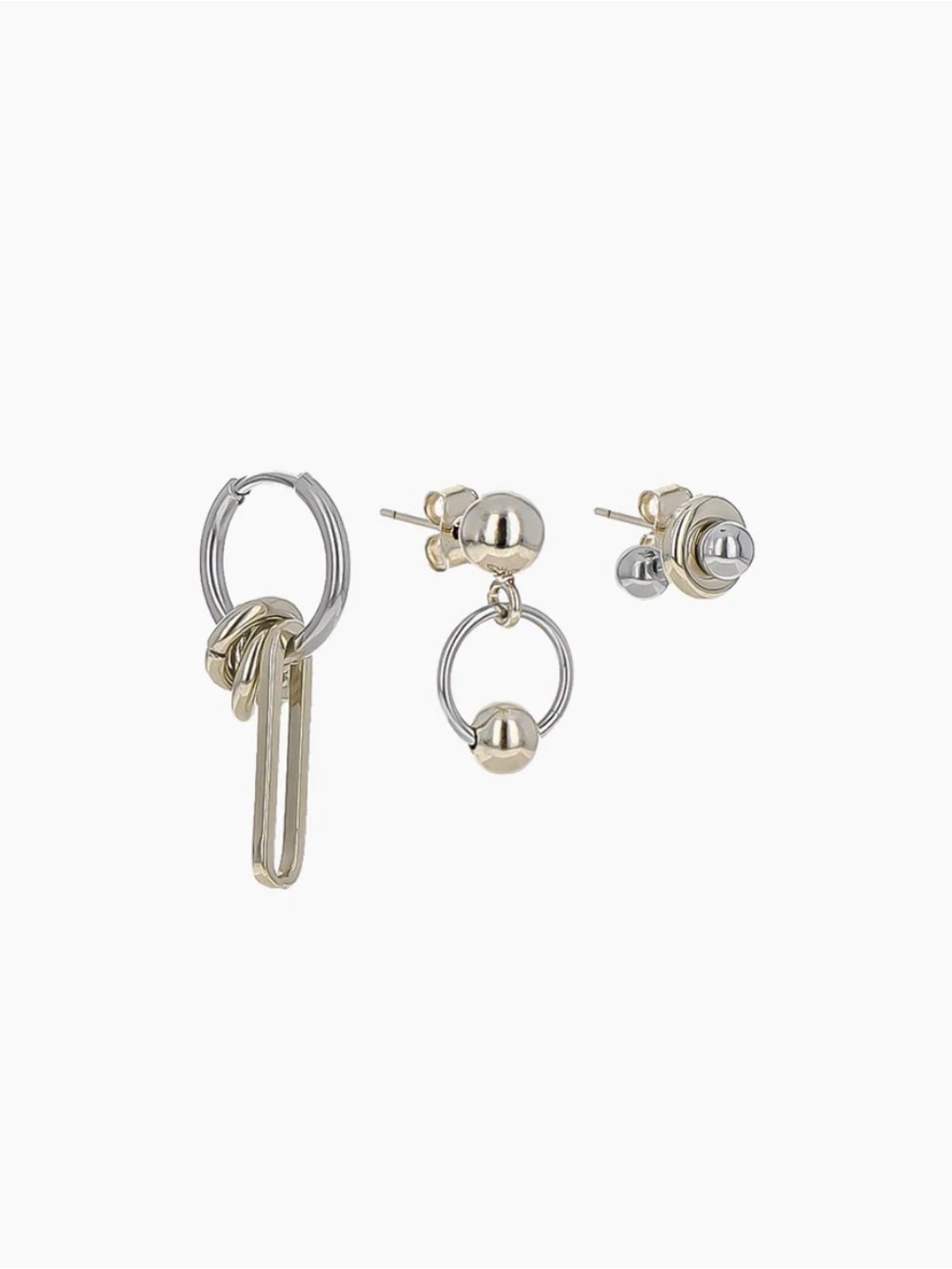 Two-Tone Mixed Metal Hoop and Stud Earring Set